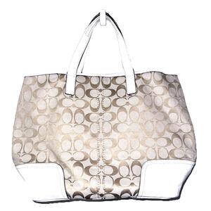 COACH Hadley Signature Canvas Beige Large Bag Beige Leather Trim F28981